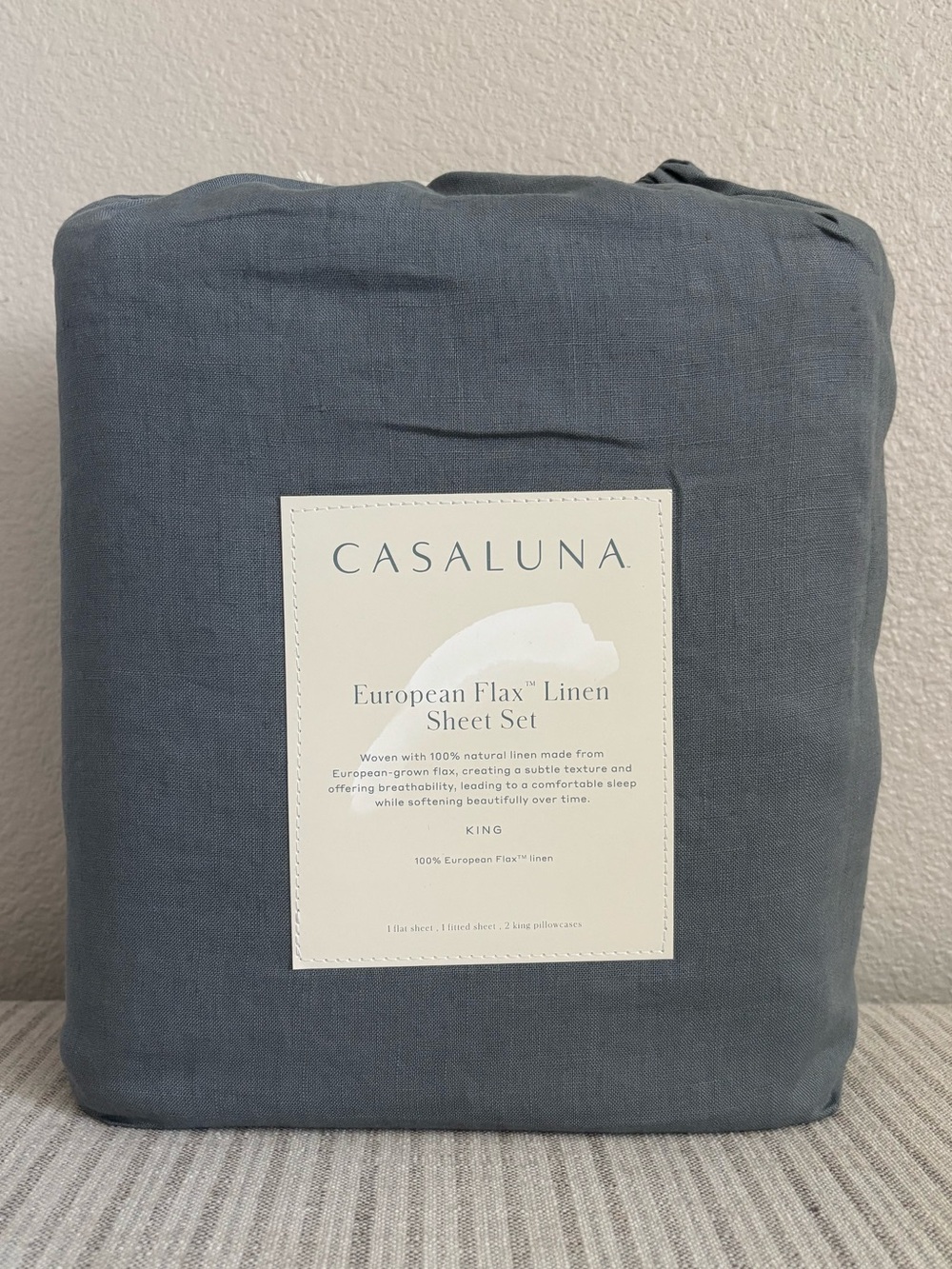 NWT King 100% Linen Sheet Set Mineral Blue - Casaluna
